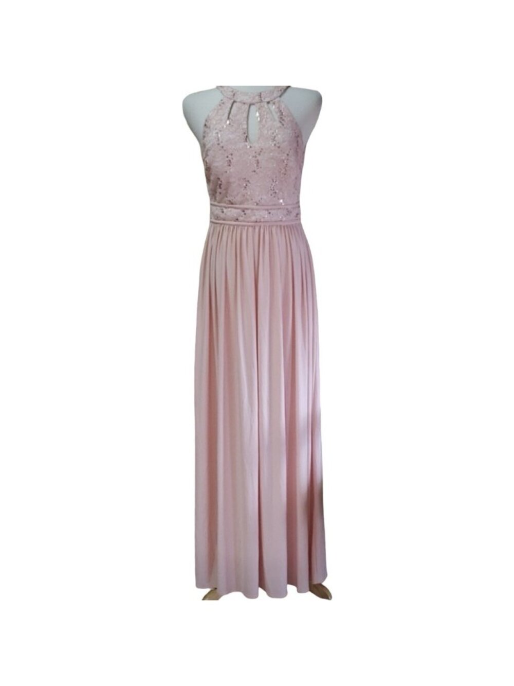 Nightway Peach Formal Dress Lace Halter Maxi Evening Gown Sz 8-see Measurements